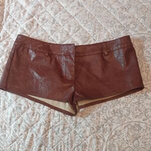 SHEIN Brown Faux Leather Short Skort